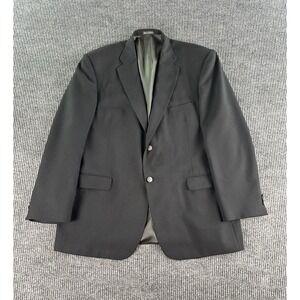 Stafford Blazer 46L Black Wool Hopsack Silver Crest Logo Buttons Vintage Preppy